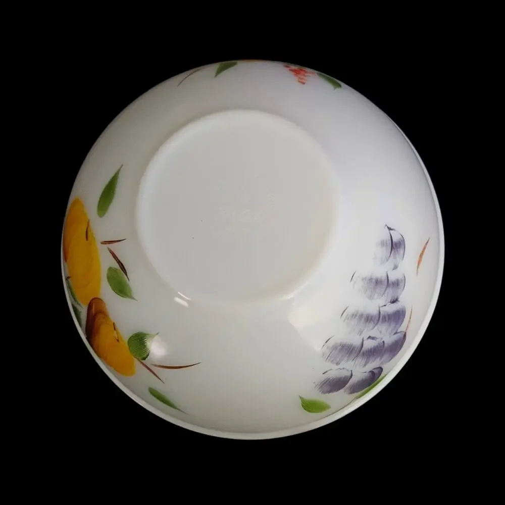 Fire-King Gay Fad Hand Painted Milk Glass Mixing Bowl Fruit Grapes 8.75 Inch